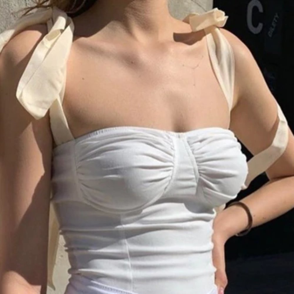 NWOT - Cream and White Milkmaid Bustier Crop Tank Top